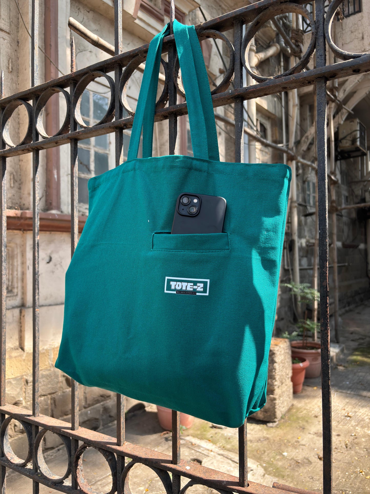 Z Front Pocket Tote - Teal Green Multipurpose Unisex Tote Bag for Daily Carry, Travel, Shopping, Storage and Everyday Essentials with Durable Design