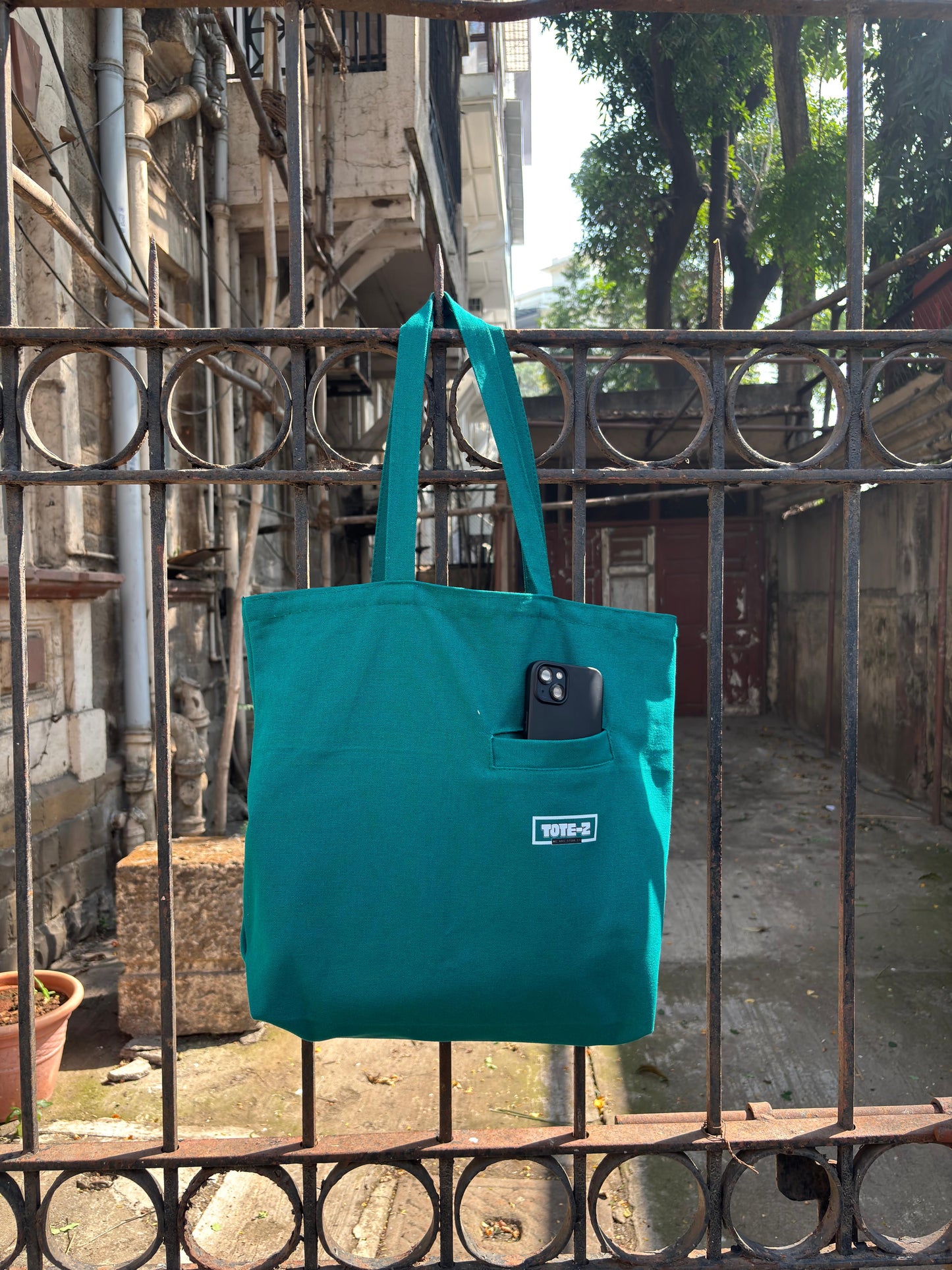Z Front Pocket Tote - Teal Green Multipurpose Unisex Tote Bag for Daily Carry, Travel, Shopping, Storage and Everyday Essentials with Durable Design