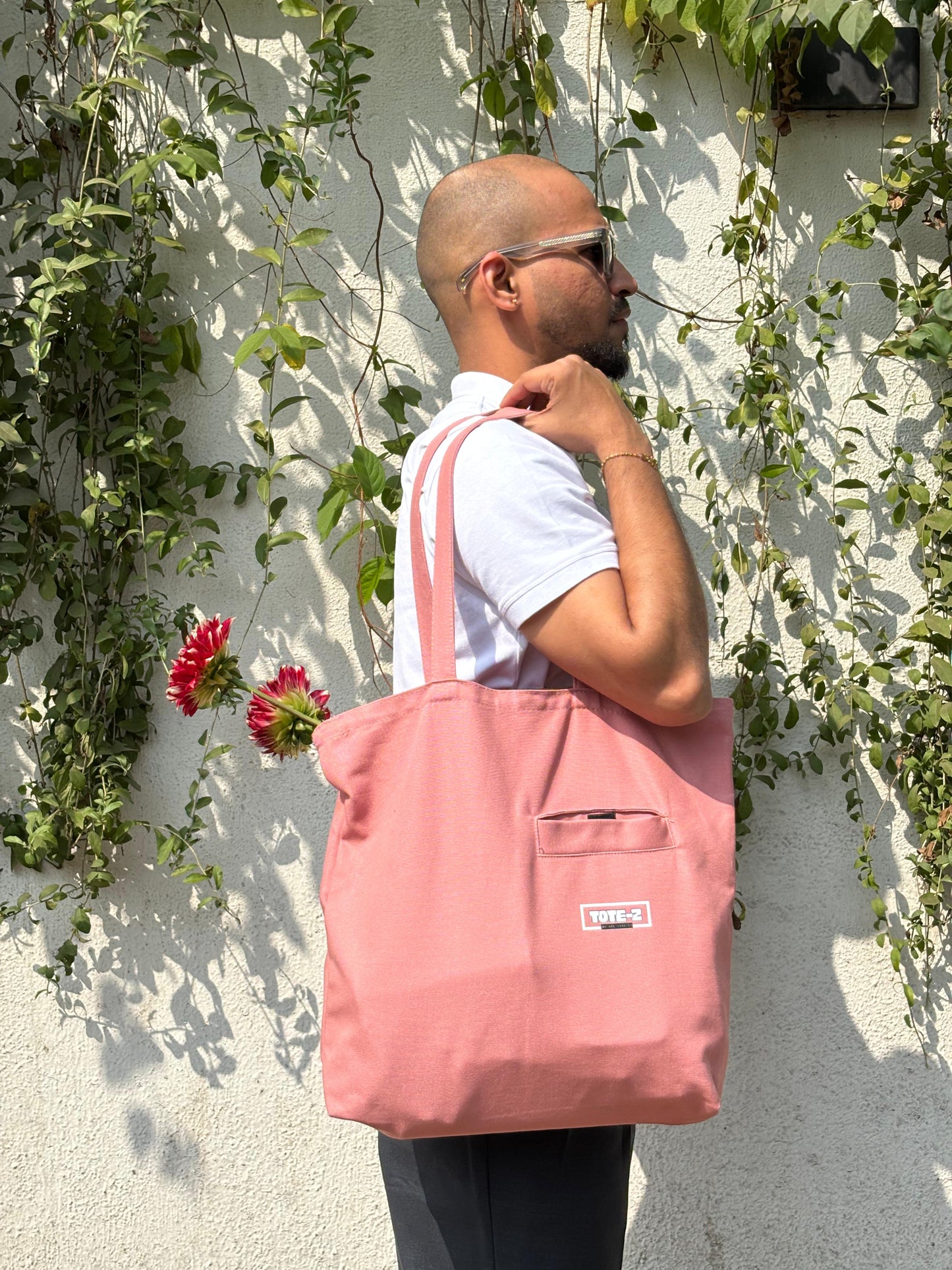 Z Front Pocket Tote - Dusty Rose Multipurpose Unisex Tote Bag for Daily Carry, Travel, Shopping, Storage and Everyday Essentials with Durable Design