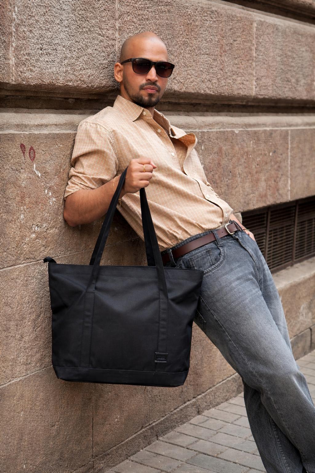 Z Carryall Tote - Jet Black Multipurpose Unisex Tote Bag for Daily Carry, Shopping, Travel, Storage and Everyday Essentials with Durable Design